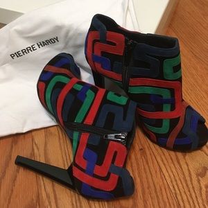 Pierre Hardy Suede Peep Toe Ankle Boots